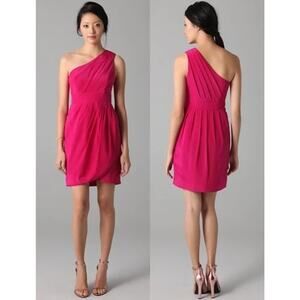 SHOSHANNA Pink Silk Chiffon One Shoulder Cocktail Dress Size 2